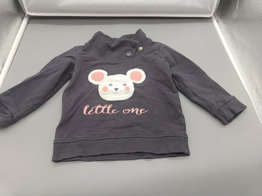 Baby Sweatshirt Dunkelgrau Maus little one Druckknopf Vorderansicht Gr. 86