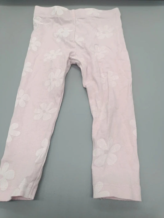 Baby Mädchen Leggings Rosa Weißer Allover-Blumen-Print Velour Nicki Vorderansicht Elastikbund Gr. 86