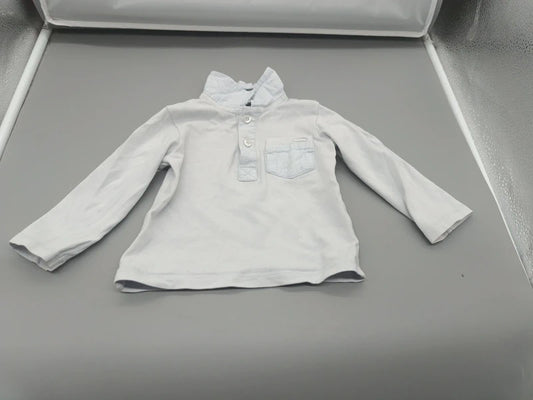 Kinder Polo-Langarmshirt Weiß Uni Polokragen Henley 3-Knopf Brusttasche Gesamtansicht Gr. 80