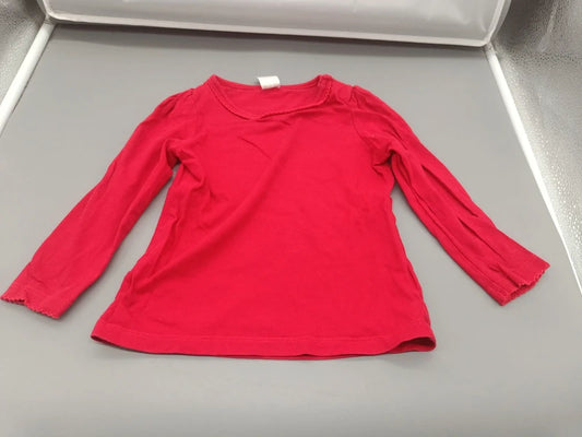 Kinder Langarmshirt Rot Unifarben Wellenkante Vorderansicht Gr. 86