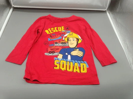 Kinder Langarmshirt Rot Feuerwehrmann Sam Gesamtansicht Vorderseite Gr. 92
