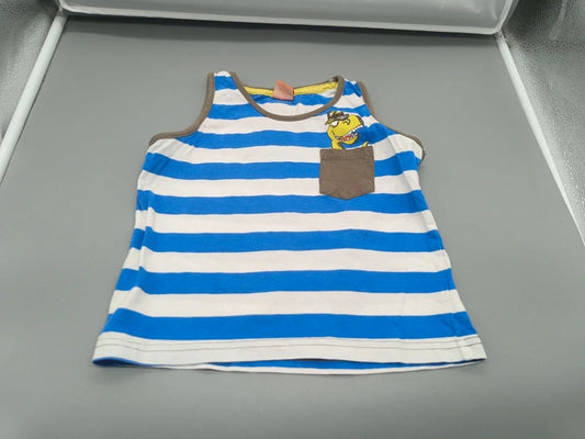 Jungen Tanktop Blau-Weiß Streifen Gesamtansicht Grauer Kragen Brusttasche Gr. 92