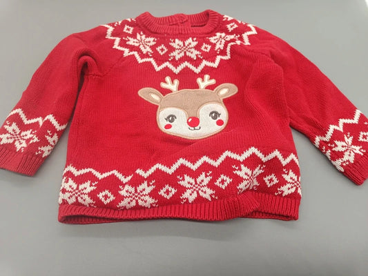 Baby Weihnachtspullover Rot Rudolph Applikation Fair-Isle Vorderansicht Gr. 80