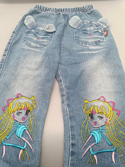 Mädchen Jeans Sailor Moon Stickerei Maus-Gesäßtaschen Vorderseite Gr. 104