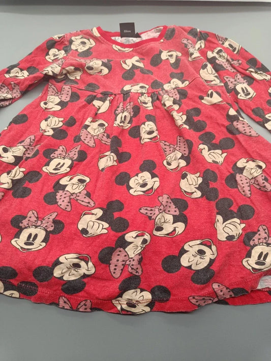Mädchen Langarmkleid Rot Disney Minnie Mickey Mouse Print Gesamtansicht Empire-Taille Gr. 116