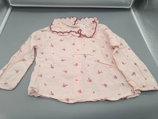 Mädchen Langarmbluse Rosa Ditsy-Blumen Wellenkragen Vorderansicht Gr. 92