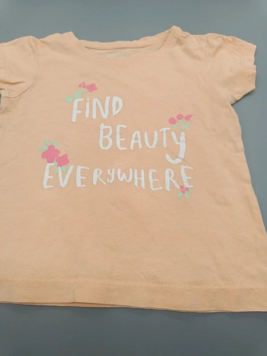 Mädchen T-Shirt Lachs Find Beauty Everywhere Statement-Print Blumen Flatterärmel Vorderansicht Gr. 92