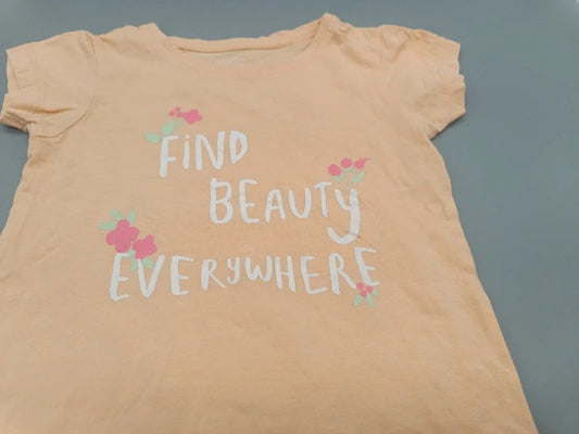 Mädchen T-Shirt Lachs Find Beauty Everywhere Print Nahaufnahme Schriftzug Blüten Gr. 92