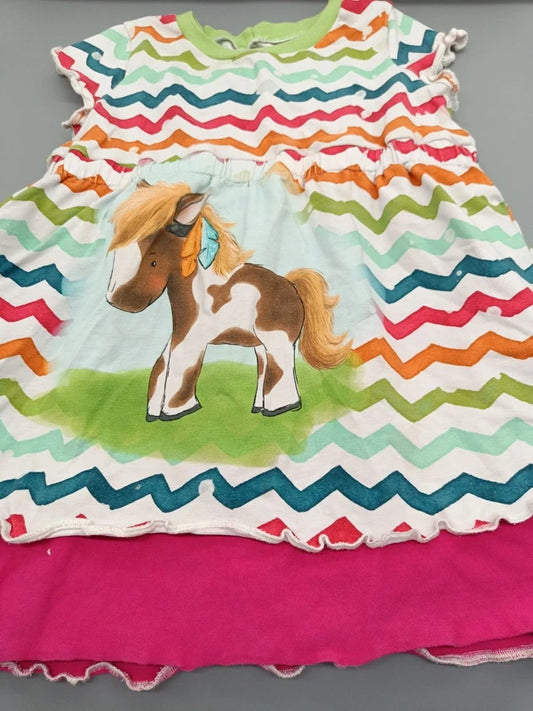 Mädchen Sommerkleid Chevron Pony-Print Vorderseite Gr. 116