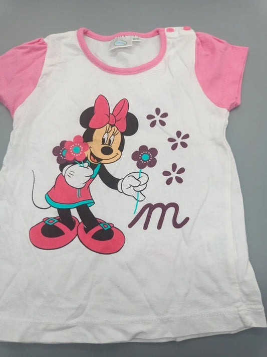 Disney Minnie Mouse T-Shirt Weiß Pink Raglan Vorderseite Gr. 86