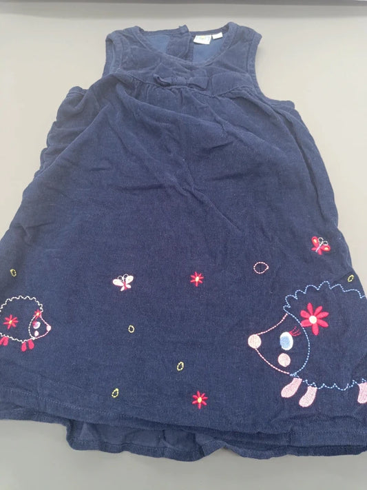 Mädchen Cord-Trägerkleid Marineblau Schaf-Stickerei Schmetterlinge Vorderansicht Gr. 86