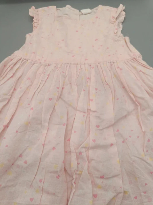 Mädchen Sommerkleid Rosa Herzchen Rüschenärmel Vorderansicht Gr. 86