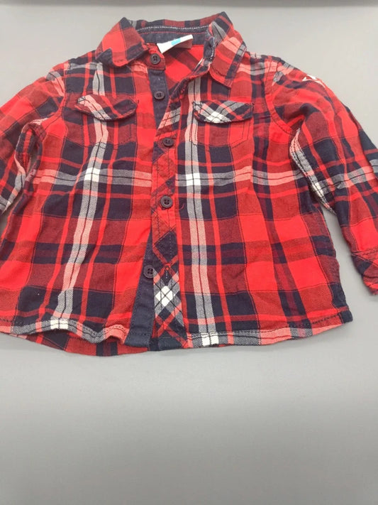 Jungen Flanellhemd Rot Kariert Dude Rock Vorderansicht Knopfleiste Brusttaschen Gr. 80