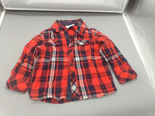 Jungen Flanellhemd Rot Kariert Gesamtansicht Schottenkaro Umschlagärmel Gr. 80