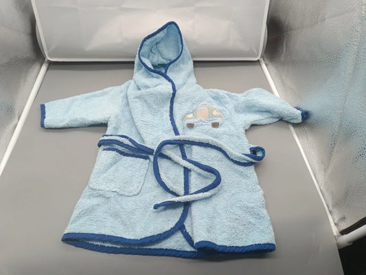 Hellblauer Baby-Bademantel aus Frottee in Größe 86 mit Kapuze und Bindegürtel