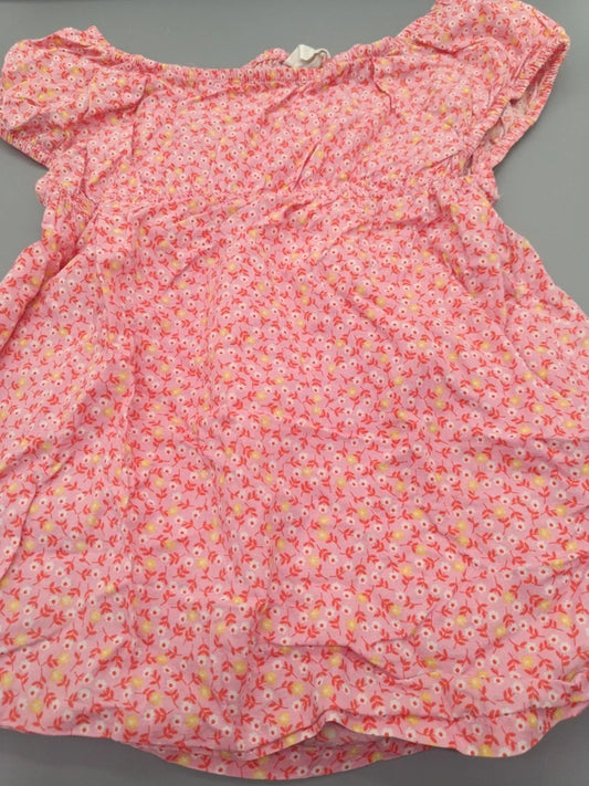 Mädchen Sommerkleid Rosa Blümchen Empire-Taille Nahaufnahme