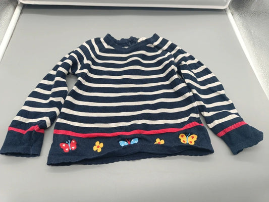 Mädchen Strickpullover Marine Streifen Schmetterlinge Blumen Vorderseite