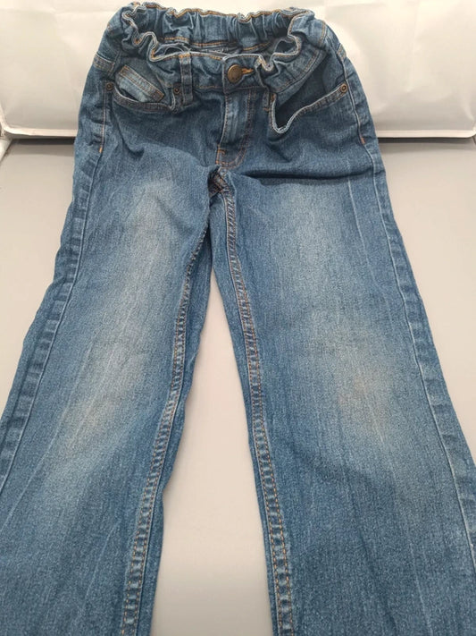 Mädchen Flared Jeans Hellblau Rüschen-Bund Goldknopf Vorderseite