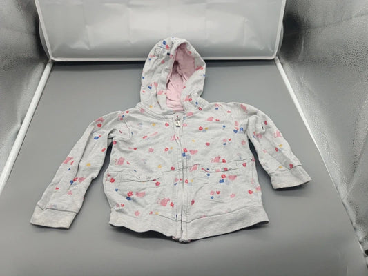 Hellgrauer Baby Zip-Hoodie mit Häschen- und Blumen-Print in Größe 80, Gesamtansicht