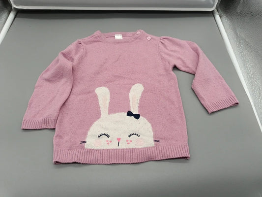 Baby Strickpullover Rosa Häschen Intarsienmuster Vorderseite