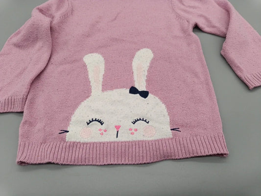 Baby Strickpullover Rosa Häschen Intarsienmuster Nahaufnahme