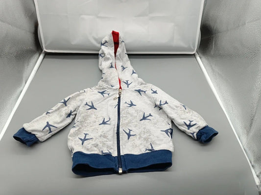 Baby Jungen Zip-Hoodie Flugzeug-Print Weiß Blau Vorderseite