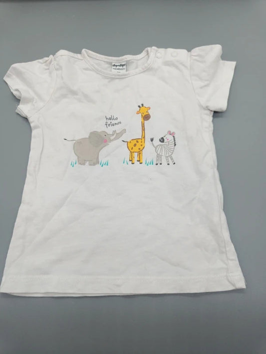 Baby T-Shirt Hello Friends Weiß Elefant Giraffe Zebra Vorderseite