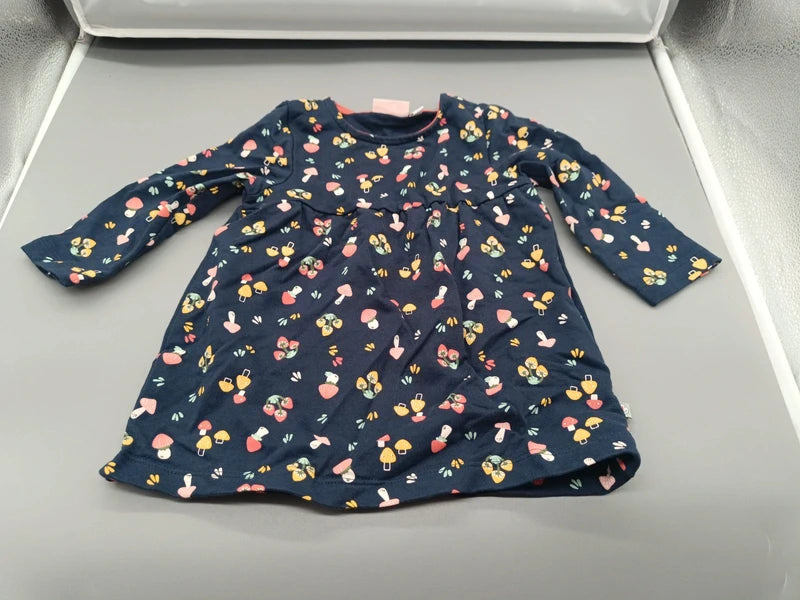 Baby Jerseykleid Marineblau Pilze Tiere Print Vorderseite