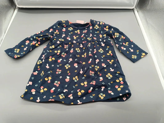 Baby Jerseykleid Marineblau Pilze Tiere Print Vorderseite