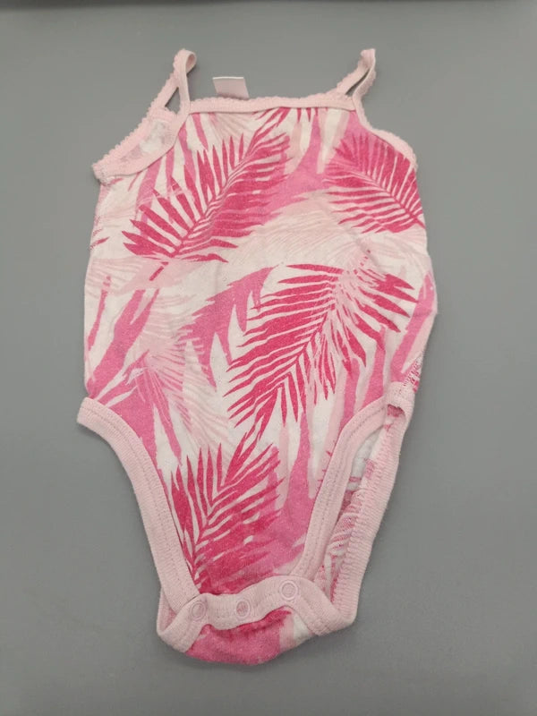 Baby Body Ärmellos Palmblatt Pink Weiß Vorderseite
