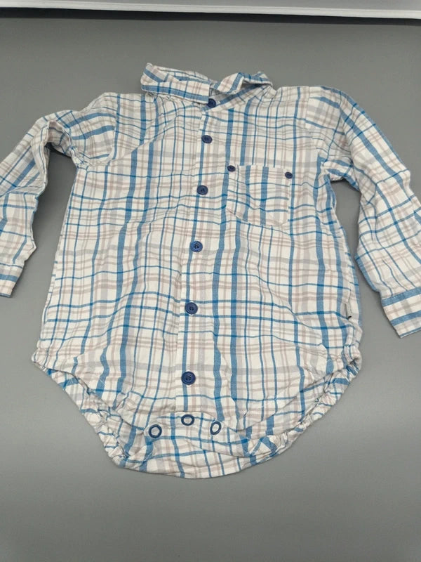 Baby Hemd-Body Karo Weiß Blau Vorderseite