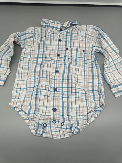 Baby Hemd-Body Karo Weiß Blau Vorderseite