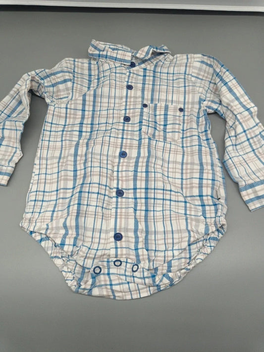 Baby Hemd-Body Karo Weiß Blau Vorderseite