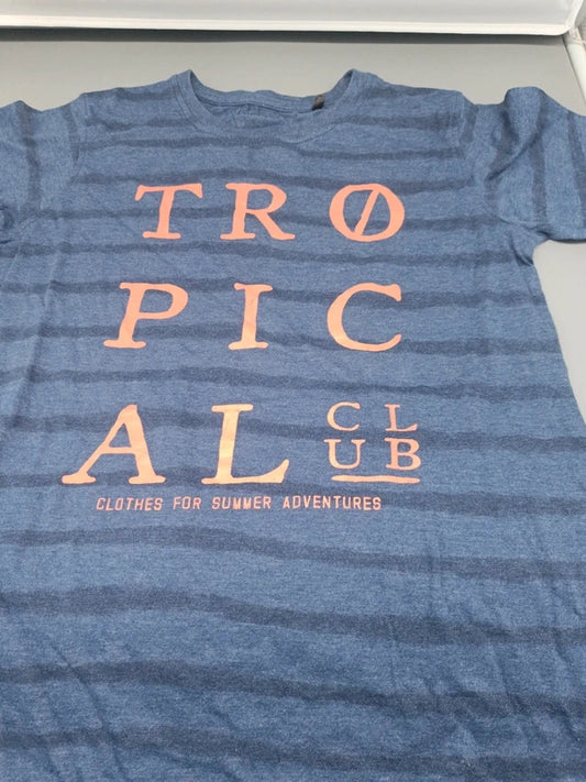 Kinder T-Shirt Tropical Club Jeansblau Streifen Print Nahaufnahme