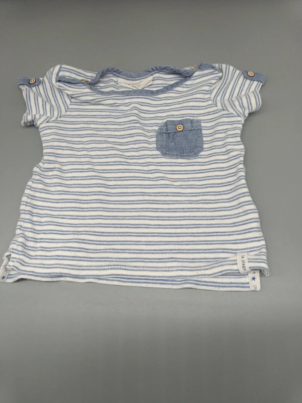 Baby T-Shirt Streifen Hellblau Weiss Detail