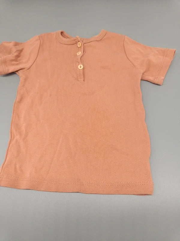 Baby Henley T-Shirt Lachs Apricot Ripp Vorderseite Knöpfe