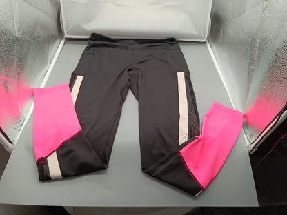 Damen Sport-Leggings Schwarz Pink Colorblock Vorderseite