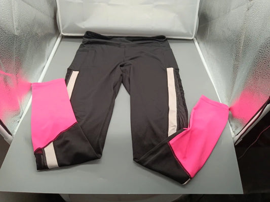 Damen Sport-Leggings Schwarz Pink Colorblock Vorderseite