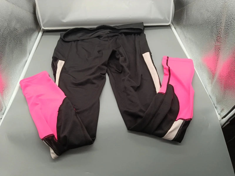 Damen Sport-Leggings Schwarz Pink Colorblock Rückseite