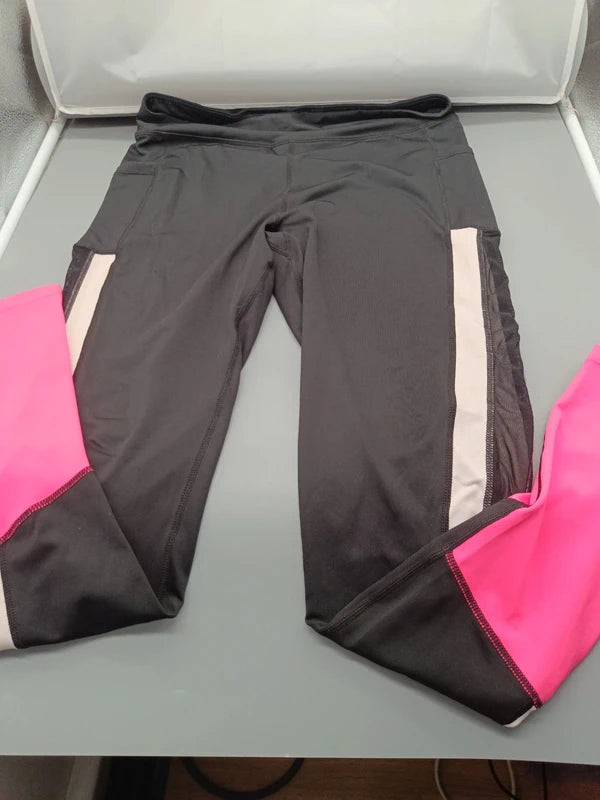 Damen Sport-Leggings Schwarz Pink Colorblock Gesamtansicht