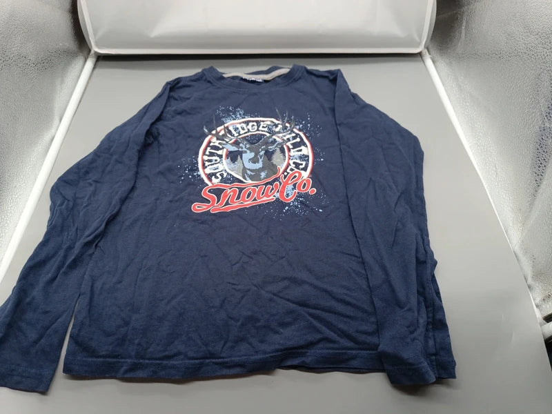Marineblaues Pepperts Oberteil Größe 134/140 mit Hirsch und Snow Co. Aufdruck, Vorderseite