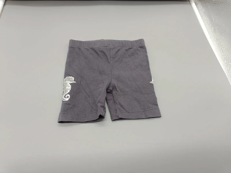 Dunkelgraue Topomini Shorts Größe 74 mit zwei glitzernden Seepferdchen, Vorderseite
