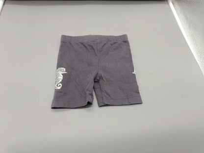 Dunkelgraue Topomini Shorts Größe 74 mit zwei glitzernden Seepferdchen, Vorderseite