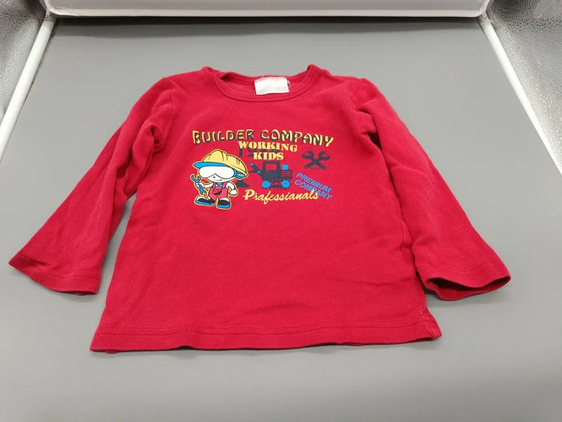 Rotes Kinder-Sweatshirt mit Baustellenmotiv Größe 92, Vorderseite