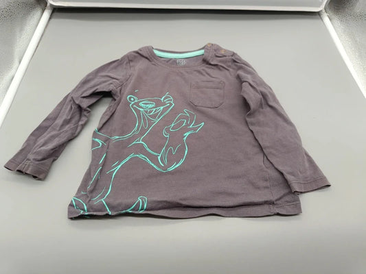 Dunkelgraues Kinder-Langarmshirt mit türkisfarbenem Fuchs-Motiv und Brusttasche in Größe 86