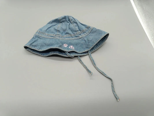 Blauer H&M Sonnenhut Größe 80 mit breiter Krempe und Bindebändern, Außenansicht
