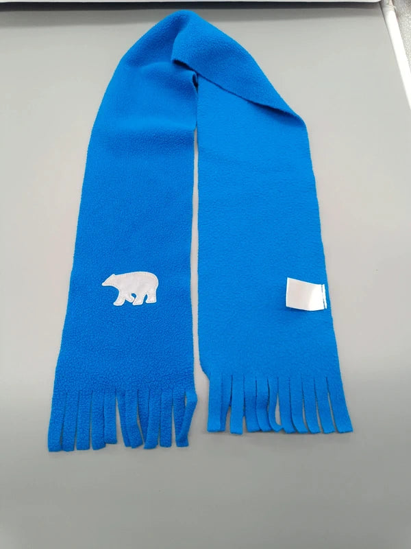 Blauer Pusblu Schal mit Fransen und kleinem Eisbärmotiv