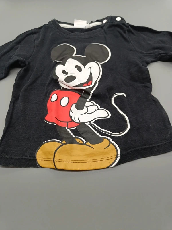Schwarzes Disney Baby Oberteil mit Micky-Maus-Aufdruck Größe 86/92, Vorderseite