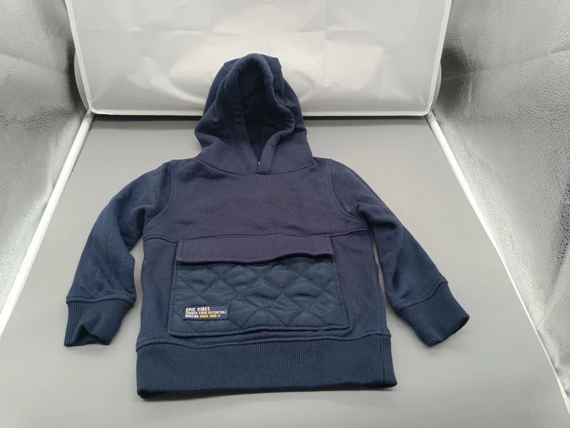 Marineblauer Epic Vibes Kapuzenpullover Größe 92 mit großer Klappentasche, Vorderseite
