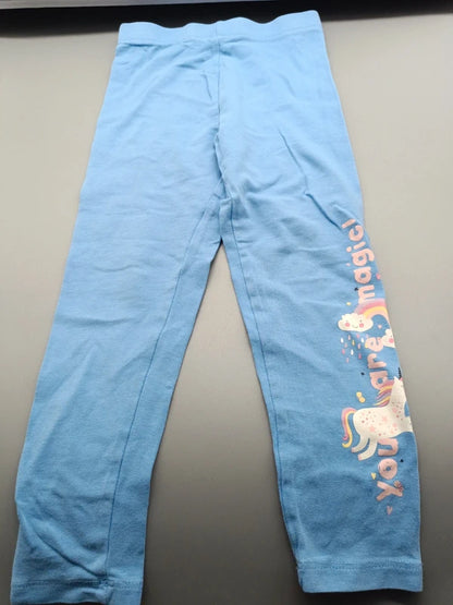 Hellblaue DopoDopo Kinder-Leggings mit Einhornmotiv, Vorderseite